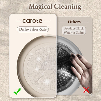 CAROTE Ceramic Cookware Set Nonstick, 14pcs Pots and Pans Set Nonstick, Non-Toxic & PFAS-Free, Dishwasher, RV/Camping Cookware Set, Cooking Pots with Lids, Light Taupe