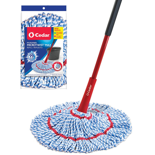 O-Cedar MicroTwist MAX Microfiber Twist Mop with 1 Extra Refill | Features Hands-Free Wringing | Extra Large 18-Inch Mop Head | Safe on All Floor Types