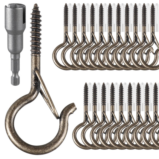 FSAH 48 PCS Q-Hanger Hooks, Screw Hooks for Outdoor String Lights, Safety Buckle Design Cup Eye Hook for Hanging Christmas Lights, Plants, Mounted on Wall Ceiling, Include 1 Wing Nut Driver, Copper