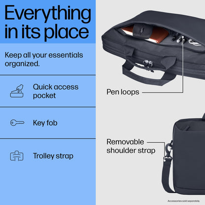 HP Everyday 16-inch Laptop Briefcase, Water Resistant, Comfort Design, Trolley Strap, FSC-Certified Packaging, Removable and Adjustable Strap, Key FOB, 3-Year Warranty, Odyssey Gray