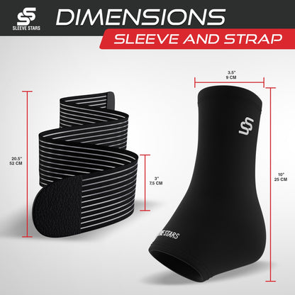 Sleeve Stars Ankle Brace for Sprained Ankle, Plantar Fasciitis Relief Ankle Support for Women, Ankle Compression Sleeve w/ Strap (Single/Black)
