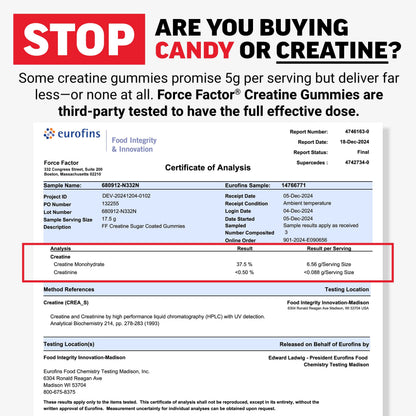 Force Factor Creatine Gummies, Creatine Monohydrate for Muscle Gain, More Strength, and Faster Recovery, Clinically Studied Creatine 5g Dose, Mixed Berry, 30 Servings