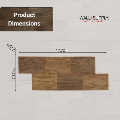 Wall!Supply UltraWood Big Square Reclaimed Teak Wood 3D Wall Panels - Home Decor Wallpaper Alterantive for Living Room, Bedroom, and Office - Easy Installation DIY Room Decor - 10 Pack 9.68 Sq Ft