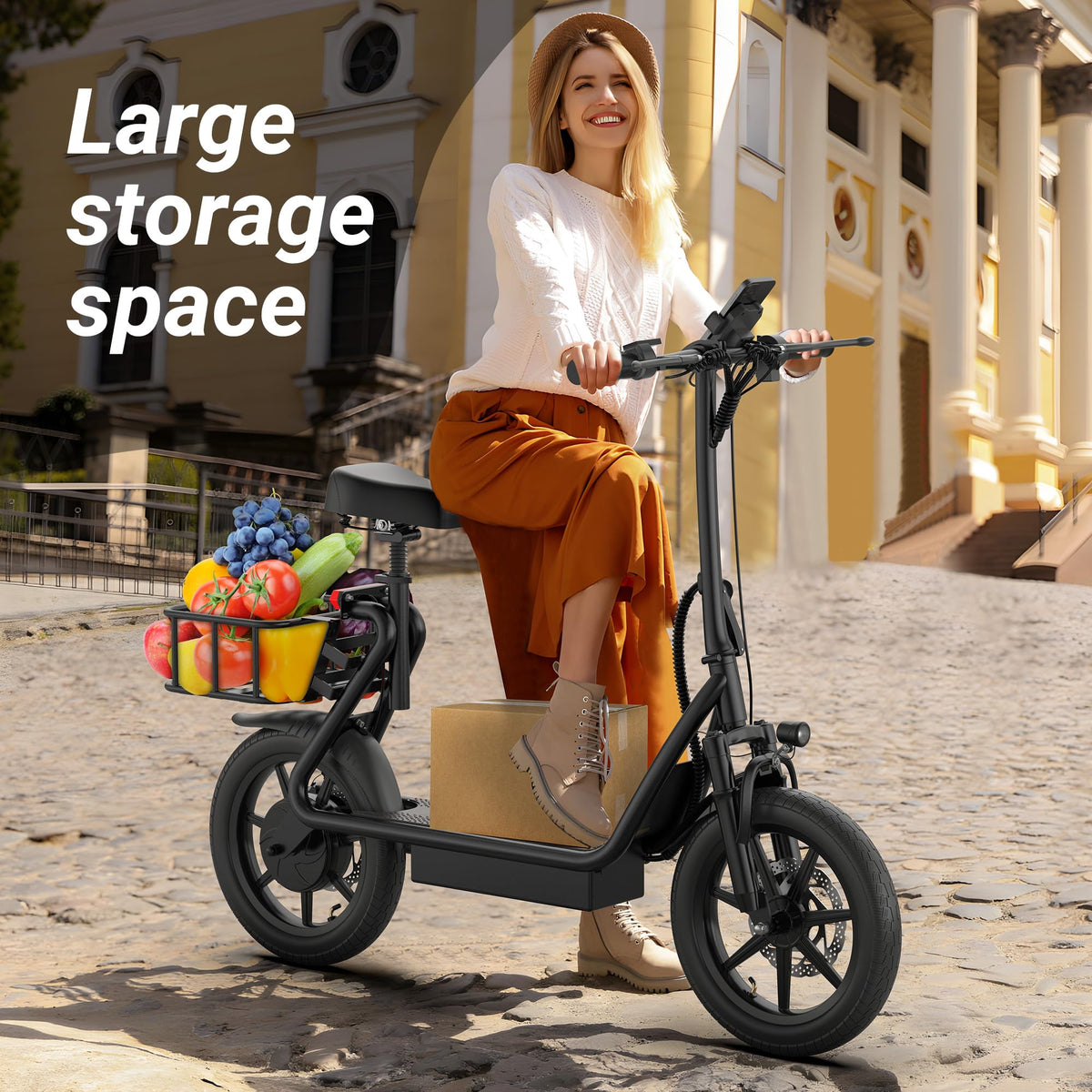NAVIC T1PRO Electric Scooter,Electric Scooter with Seat,Max 49 Miles Ranges,Top Speed 22 mph,750W Peak Motor for Pets,Cargo with Back Basket