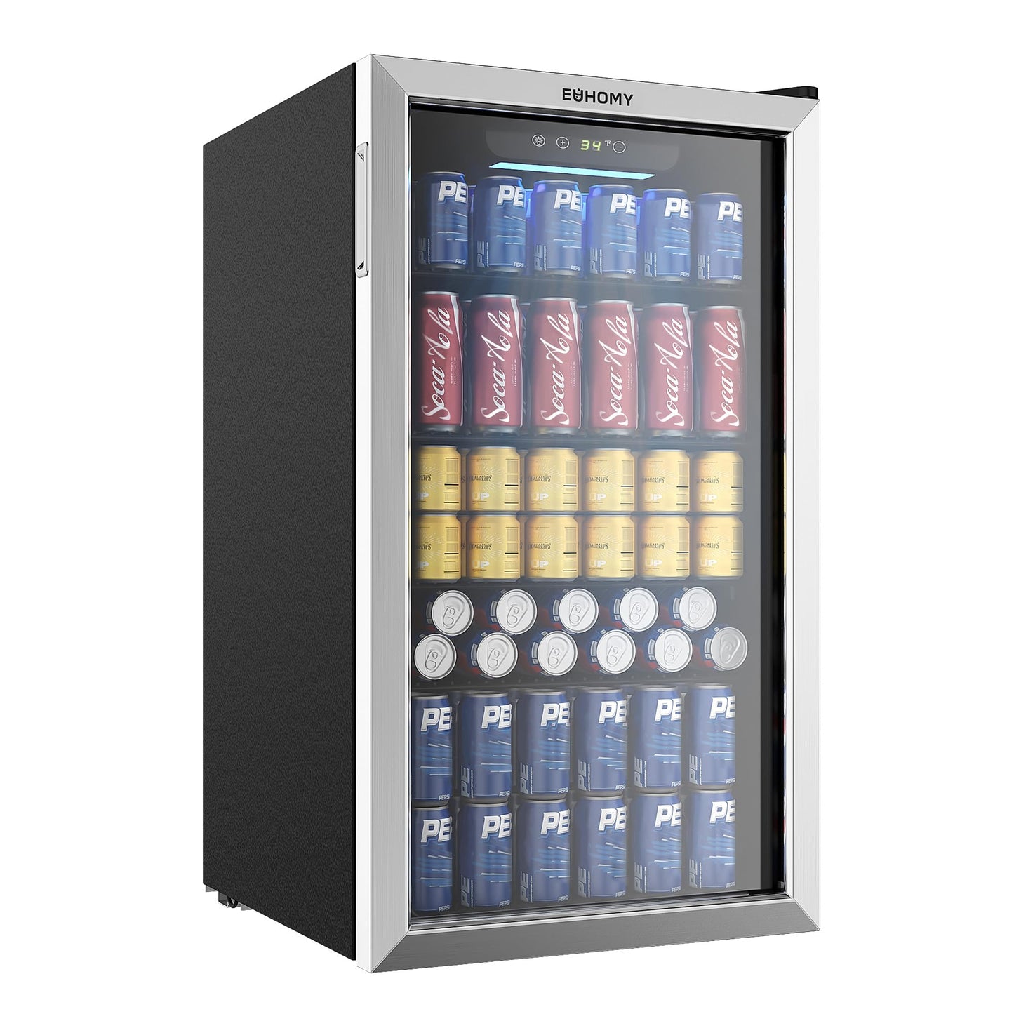 EUHOMY Beverage Refrigerator Cooler, 130 Can Mini Fridge with Glass Door for Soda Beer or Wine, Beverage Cooler for Home, Office, Bar with Adjustable Removable Shelves, Silver