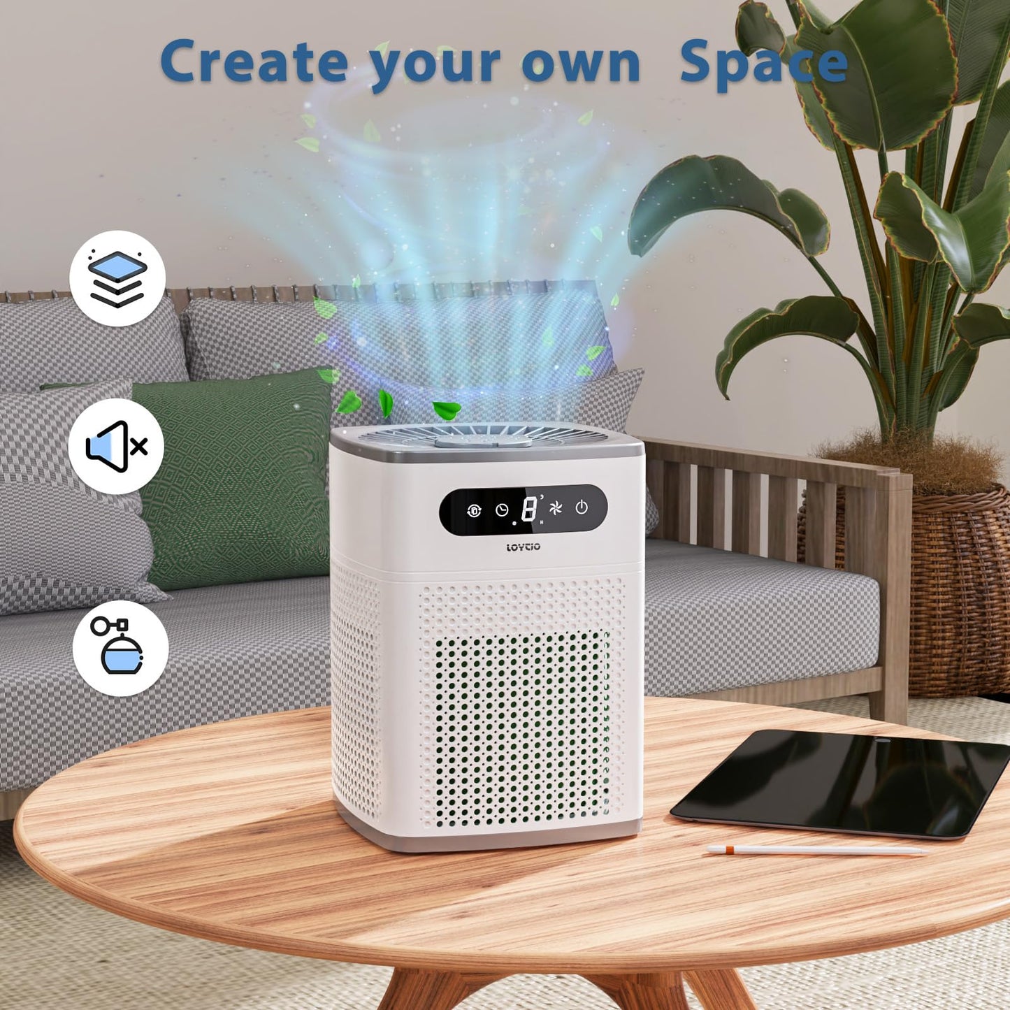 Air Purifiers for Bedroom, HEPA Covers Up to 302 sq.ft Room, 24db Sleep Model, Night Lighting, 3 Timers, with Aromatherapy for Bedroom, Dorm Room, Apartment, Kitchen-HY1800