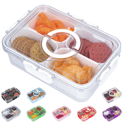 KEYVOZ Snackle Box Container with Lid- Travel Charcuterie Box with Handle - Organizer for Candy, Fruit, Nuts, Veggies, Snacks, Beach Essentials, Portable Lunch Box (Bright White, Small)