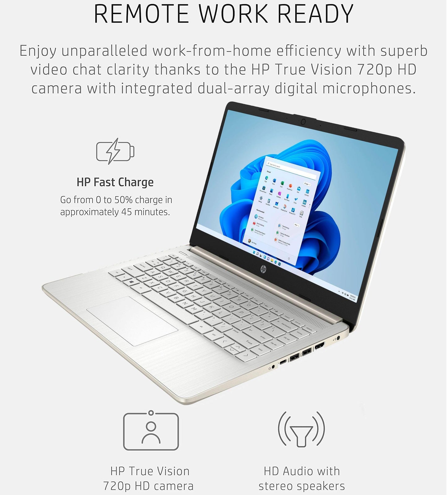 HP Touchscreen Laptop Computer for Home Student Study, 1-Year Office, 4GB DDR4 RAM, 64GB eMMC, Intel Processor, 14 inch, WiFi 6, Bluetooth, Windows 11 Home S, Pale Gold