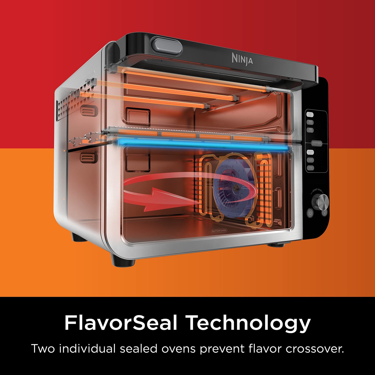 Ninja DCT451 12-in-1 Smart Double Oven with FlexDoor, Thermometer, FlavorSeal, Smart Finish, Rapid Top Convection and Air Fry Bottom , Stainless Steel