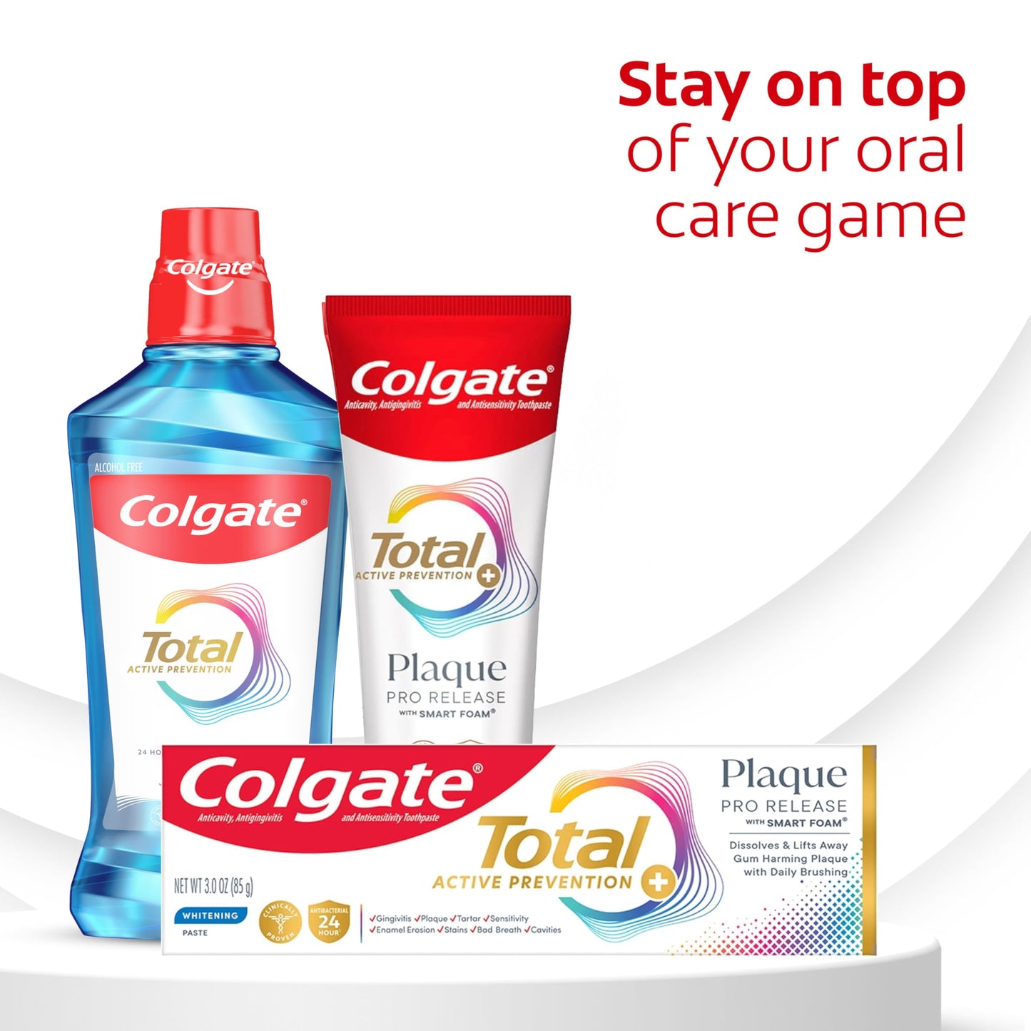 Colgate Total Plaque Pro Release Whitening Toothpaste Pack, Whitening Fluoride Toothpaste, Fights Plaque, Bad Breath, Tartar Buildup, and Helps Protect Teeth from Sensitivity, 2 Pack, 3.0 oz
