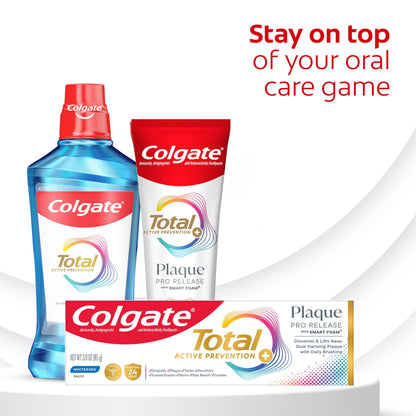 Colgate Total Plaque Pro Release Whitening Toothpaste Pack, Whitening Fluoride Toothpaste, Fights Plaque, Bad Breath, Tartar Buildup, and Helps Protect Teeth from Sensitivity, 2 Pack, 3.0 oz