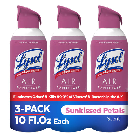 Lysol Air Sanitizer Spray with Odor Eliminator for Home & Office, Sanitizing Spray, Air Freshener Alternative, Sunkissed Petals Scent, 10 oz (Pack of 3)