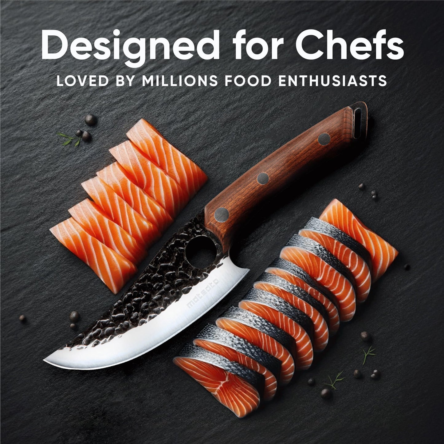 Matsato Chef Knife - Perfect Kitchen Knive for Cooking, Chopping. Japanese Steel Knife for Home, BBQ. For Balance & Control, 6.3 Inch