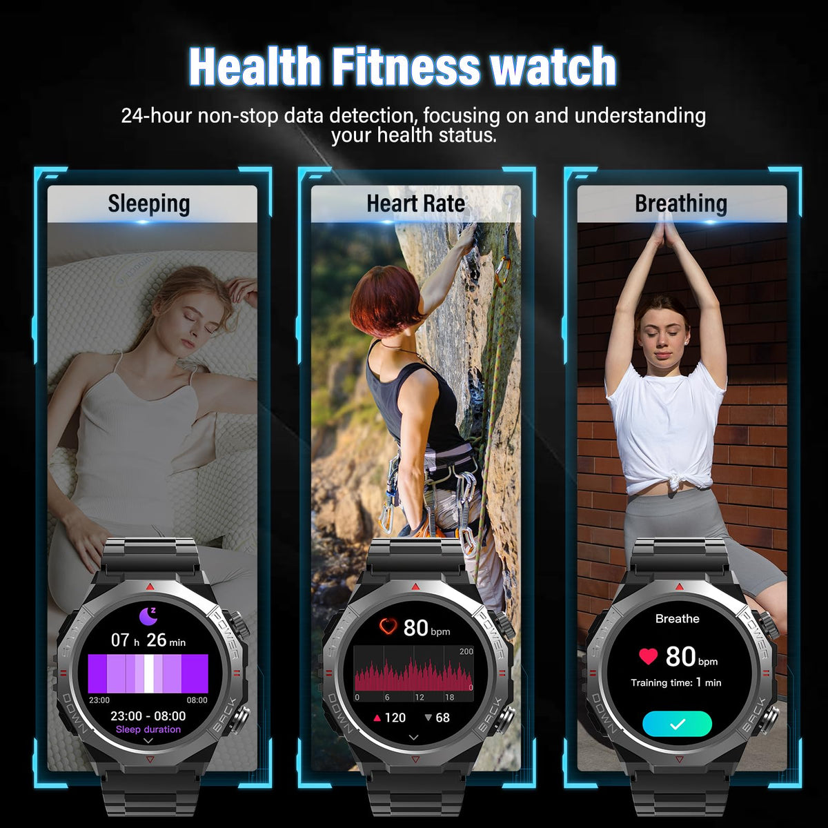 Military Smart Watches for Men (Answer/Make Calls), 1.39" HD Fitness Watches, Heart Rate/Sleep Monitor, 110+ Sports Modes Watch for Men, Waterproof Watch, 30Day, Watches for Android/iPhone, Black