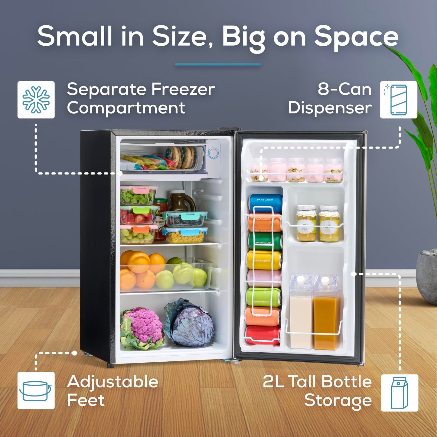 Igloo 3.2 Cu.Ft. Single Door Compact Refrigerator with Freezer - Slide Out Glass Shelf, Perfect for Homes, Offices, Dorms - Platinum