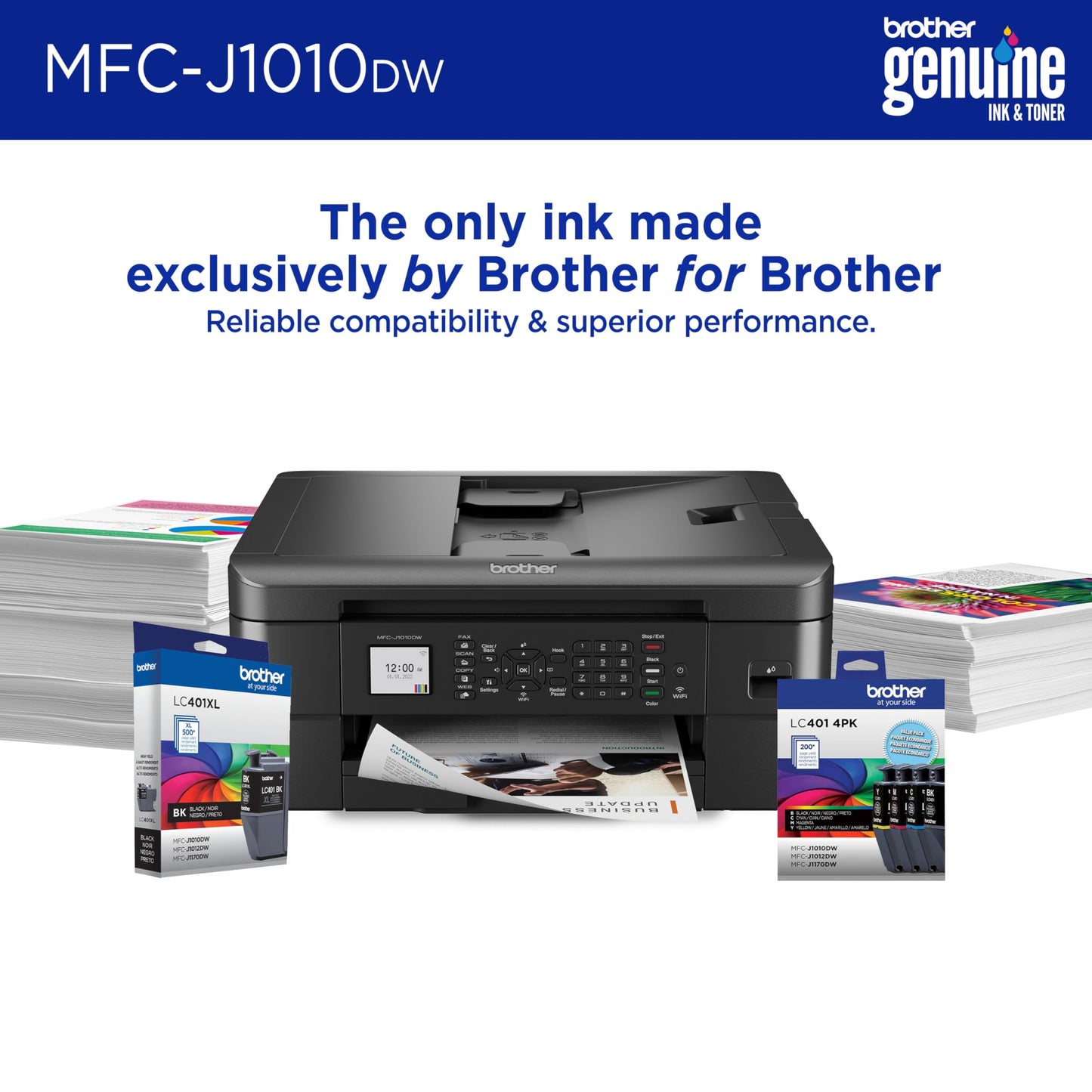 Brother MFC-J1010DW Wireless Color Inkjet All-in-One Printer with Mobile Device and Duplex Printing, Refresh Subscription and Works with Alexa