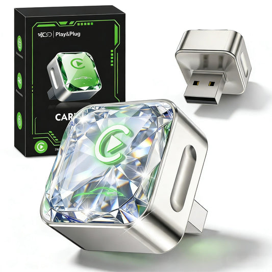 Wireless Apple CarPlay Adapter, 5.8G Quad-Core Chip No Latency, Aerospace Silicone Cooling, Zn-Alloy & Diamond Panel, Plug & Play Wired to Wireless CarPlay Adapter