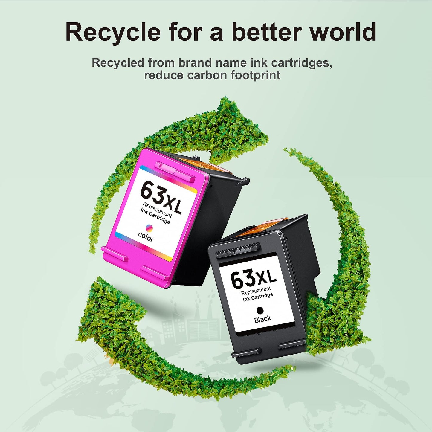 63XL Ink Cartridges Black and Color Replacement for HP Ink 63 63XL HP63 Work for DeskJet 1112, 2130, 3630 Series, Envy 4510 4520, OfficeJet 3830 4650 5200 Printer F6U63A F6U64A (2 Pack) High Yield