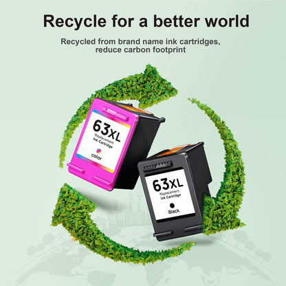 63XL Ink Cartridges Black and Color Replacement for HP Ink 63 63XL HP63 Work for DeskJet 1112, 2130, 3630 Series, Envy 4510 4520, OfficeJet 3830 4650 5200 Printer F6U63A F6U64A (2 Pack) High Yield