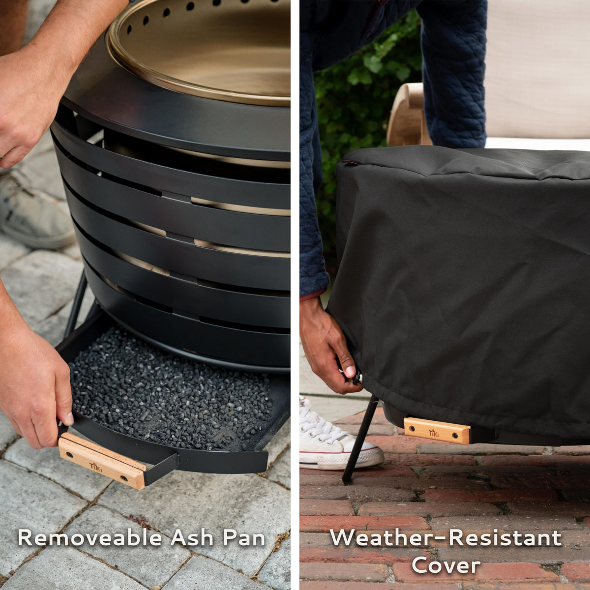 TIKI 25-Inch Smokeless Patio Fire Pit, Wood Burning with Removable Ash Pan & Weather-Resistant Cover, Modern Black Design – Ideal Outdoor Smokeless Fire Pit for Backyard & Patio