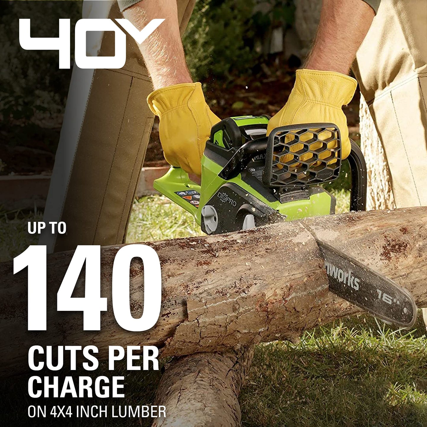 Greenworks 40V 16" Brushless Cordless Chainsaw, 4.0Ah Battery and Charger Included
