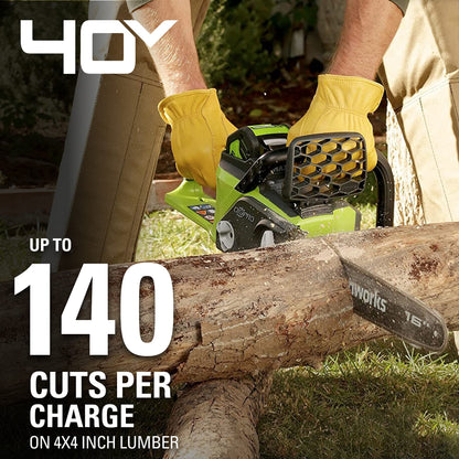 Greenworks 40V 16" Brushless Cordless Chainsaw, 4.0Ah Battery and Charger Included