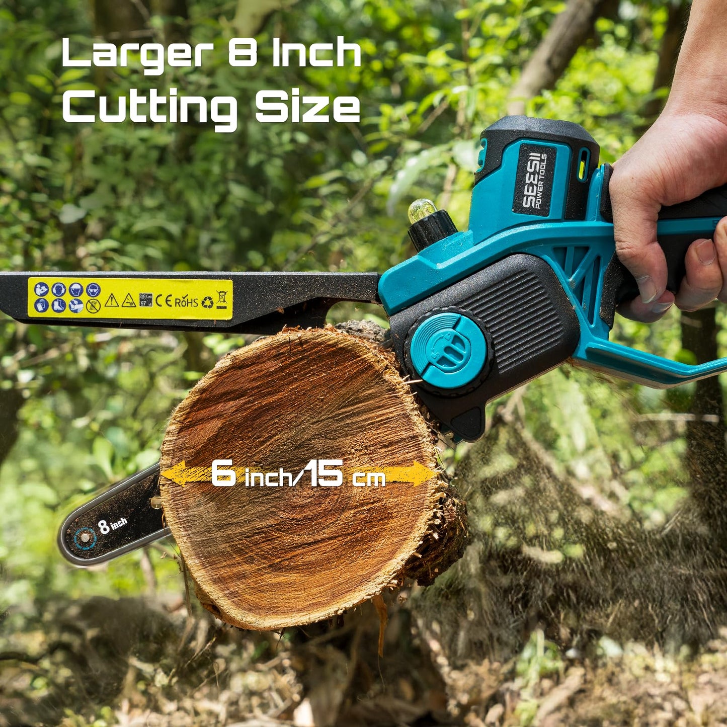 SEESII 8-Inch Cordless Mini Chainsaw, 2026 Upgraded Brushless Motor, Electric Chainsaw with 2×4000mAh Batteries, Tool-Free Chain Tension & Auto-Oiler, Handheld Tree Saw for Efficient Cutting