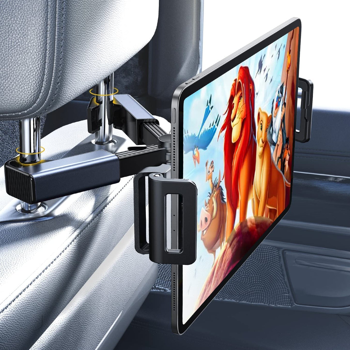LISEN Tablet iPad Holder for Car Mount Headrest Must Have, iPad Car Holder Back Seat Travel Accessories Long Road Trip Essentials for Kids Adults Fits All 4.7-12.9" Devices & Headrest Rod Black