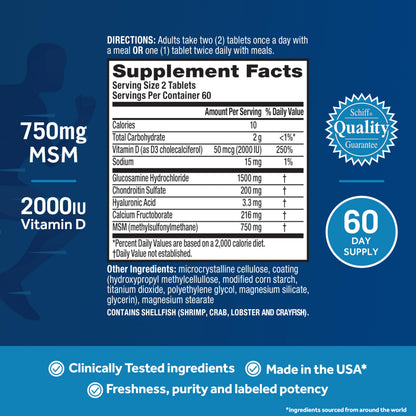 Move Free Advanced Glucosamine Chondroitin MSM + Vitamin D3 Joint Support Supplement, Supports Mobility Comfort Strength Flexibility & Bone + Immune Health - 120 Tablets (40 servings)*