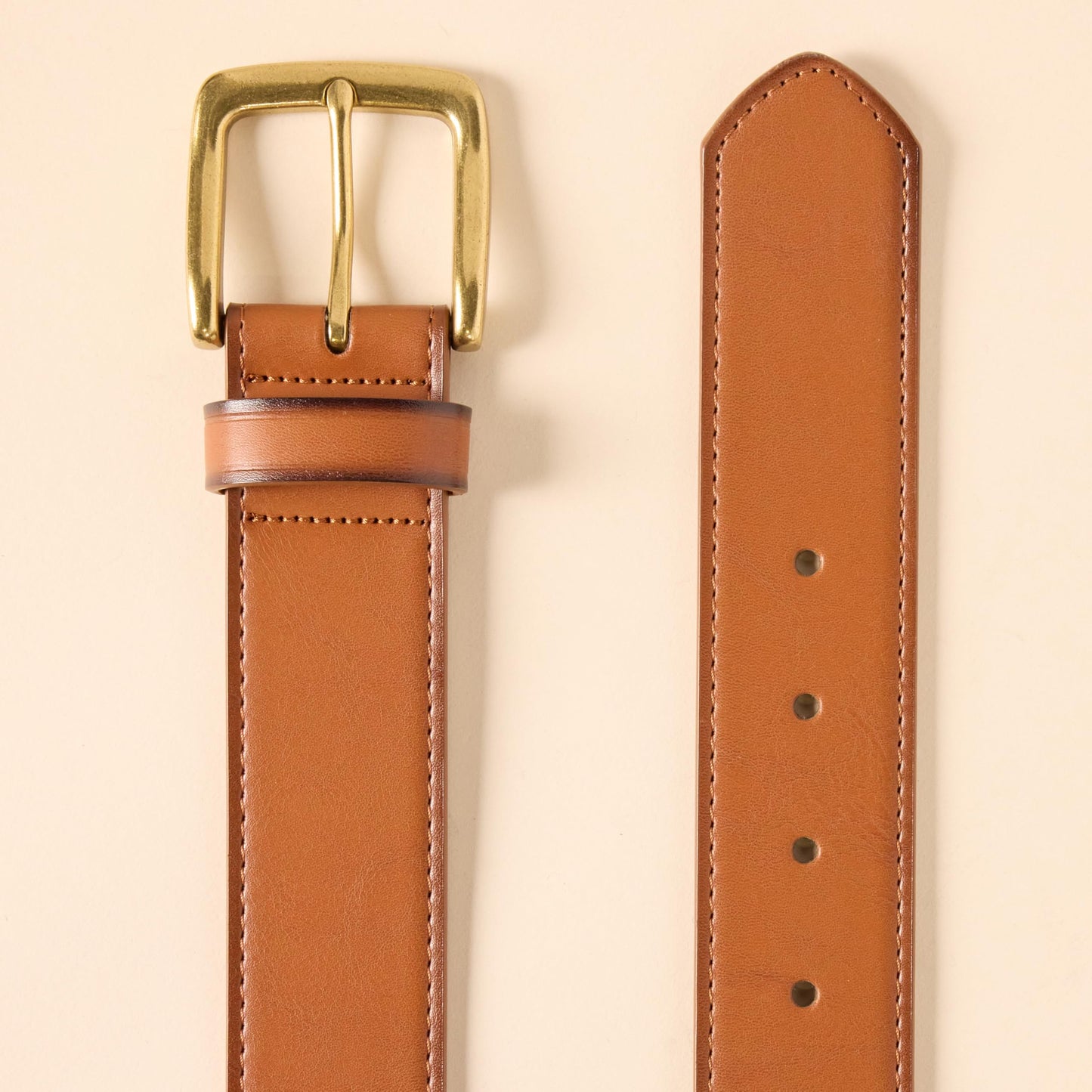 Amazon Essentials Men's Raw Edge Jeans Belt, Tan, 30