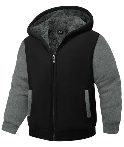 SWISSWELL Boys Hoodie Sherpa Fleece Lined Jacket with Zipper Long Sleeve Soft Warm Sweatshirt Outerwear for Kids