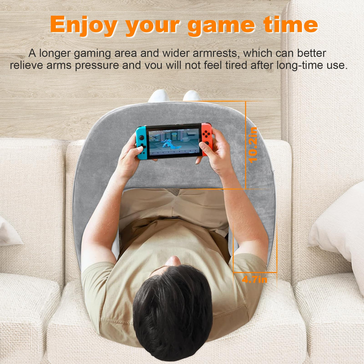 ByNaRIX Reading Pillow for Gaming, Lap Desk Pillow for Laptop, Extra Large Arm Rest Pillow for Adult Working, Playing, Crocheting, Steam Deck Switch/Sitting in Bed Floor Couch Sofa Grey