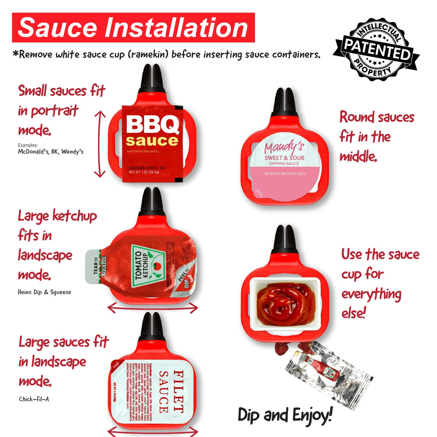 Saucemoto Dip Clip | An in-car sauce holder for ketchup and dipping sauces. As seen on Shark Tank (2 Pack, Black)