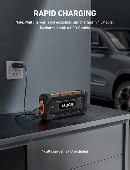 AstroAI S8 Ultra 4000A Jump Starter, 24000mAh Car Starter(All Gas, Up to 12L Diesel Engine), 12V Auto Battery Booster Pack, Jump Box with USB Quick Charge and DC/Type C Port, LED Light, Jumper Cable