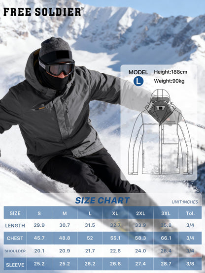 FREE SOLDIER Men's Waterproof Ski Snow Jacket Fleece Lined Warm Winter Rain Jacket with Hood Fully Taped Seams(Charcoal Gray,L)