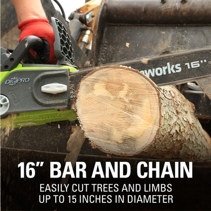 Greenworks 40V 16" Brushless Cordless Chainsaw, 4.0Ah Battery and Charger Included