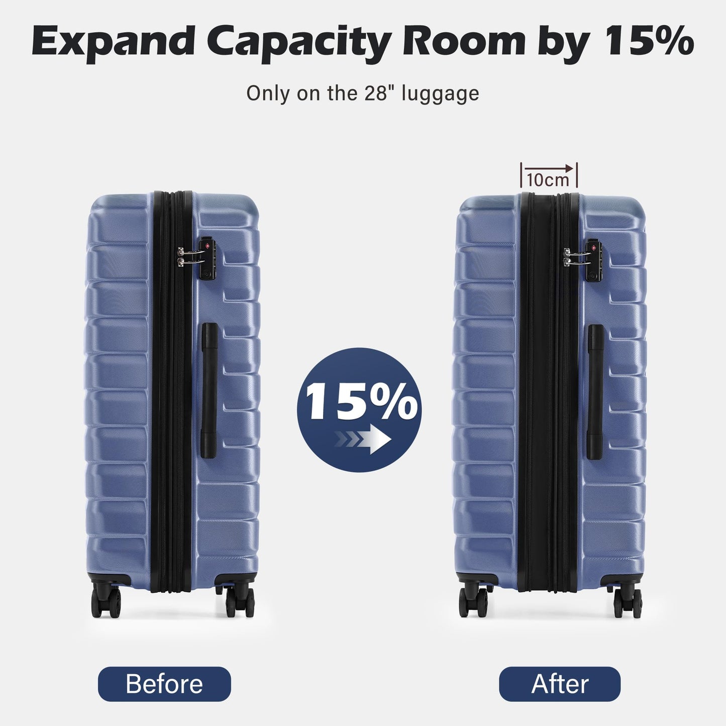 Coolife Luggage Sets, 3 Piece Hard Shell Suitcase Set with Spinner Wheels, Expandable Large Checked Luggage, Lightweight Rolling Carry On with TSA Lock Blue