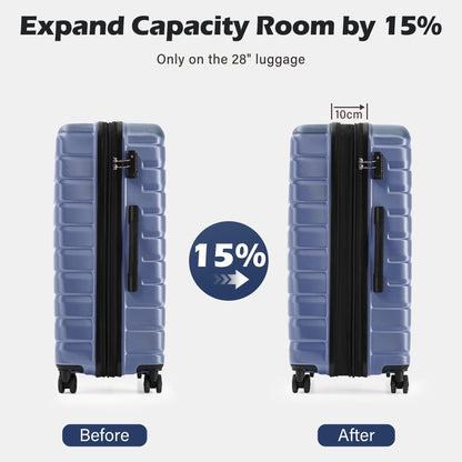 Coolife Luggage Sets, 3 Piece Hard Shell Suitcase Set with Spinner Wheels, Expandable Large Checked Luggage, Lightweight Rolling Carry On with TSA Lock Blue