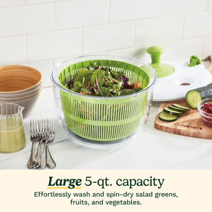 Cuisinart Large Salad Spinner, 5-Qt , Vegetable & Fruit Salad Washing Bowl with Strainer, Quick Prep Spinner for Salad Greens, Lettuce, Fruits & Vegetables, CTG-00-SAS