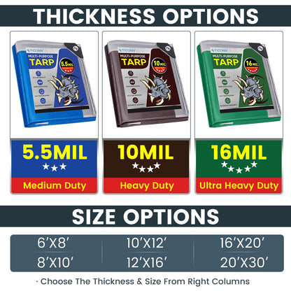 TICONN Heavy Duty Tarp Cover, Extra Thick Tarps Waterproof Tear and Rip Proof UV Resistant Tarpaulin with Reinforced Grommets and Edges (5.5 Mil, 10'x12')
