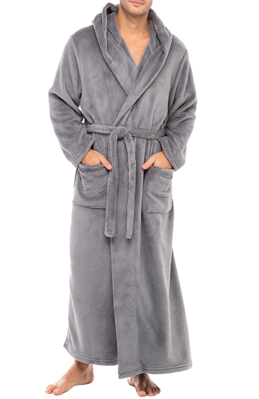 Alexander Del Rossa Mens Robe, Plush Fleece Hooded Bathrobe Men, Big and Tall Robe Steel Gray Large (A0125STLLG)