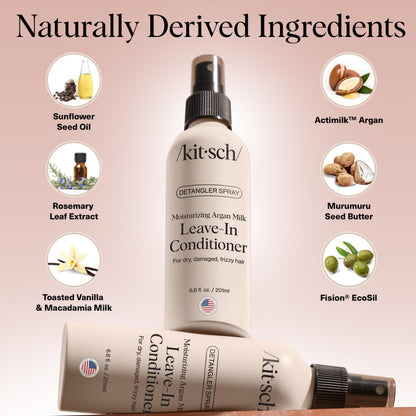 Kitsch Argan Milk Leave In Conditioner Spray – Lightweight Moisturizing Hair Spray for Women and Men - Hair Detangler Spray for Curly, Wavy, Fine, Dry & Damaged Hair - Silicone-Free - 6.8oz