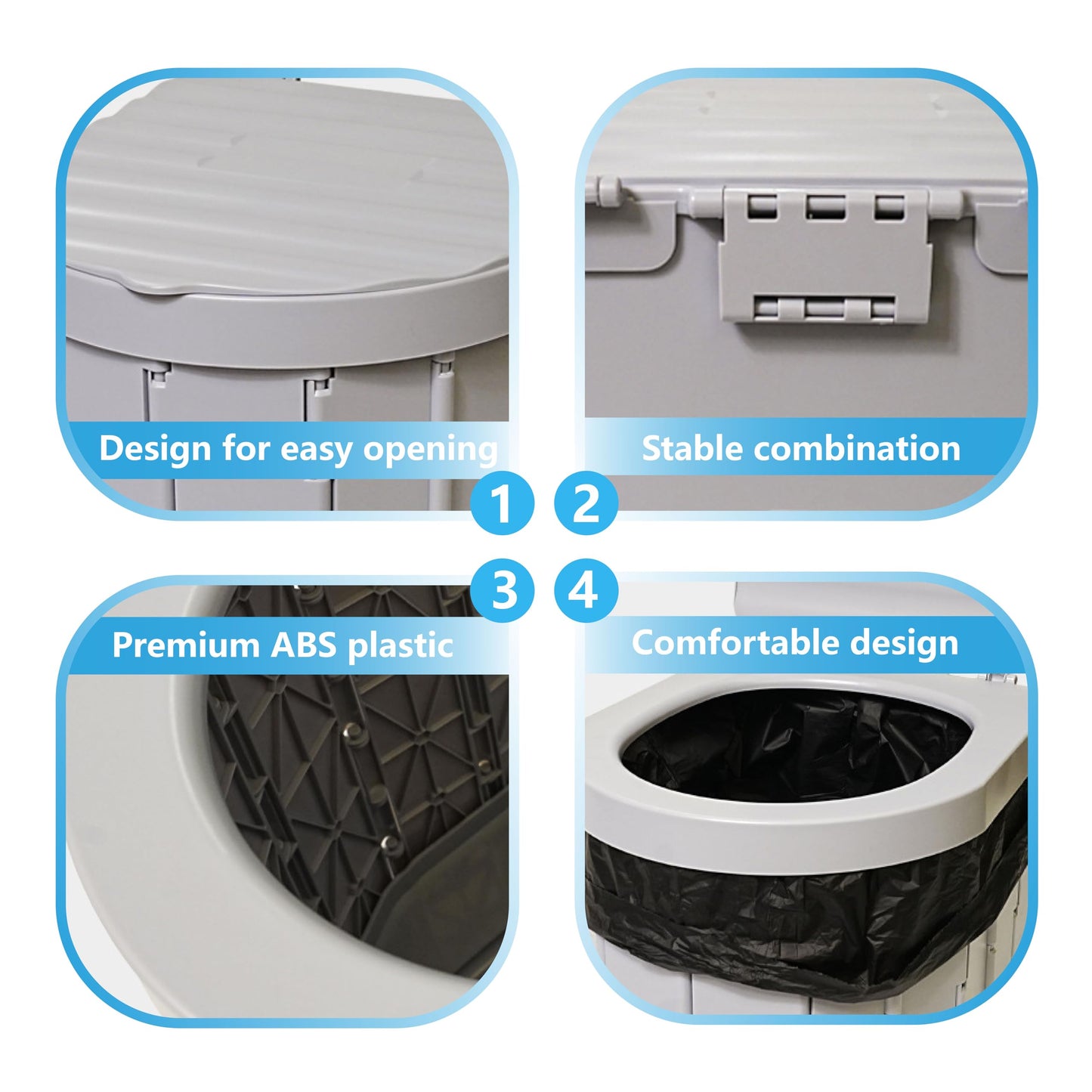 ILZAR Portable Toilet for Adults，Extra Large Camping Toilets Portable with Lid, Folding Portable Toilet for Camping, Portable Potty for Adults with Trash Bag, Foldable Outdoor Toilet, Gray