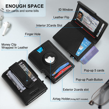 miyozi Airtag Wallet for Men,with Money Clip 10 Cards Metal Case Smart Slim Pop Up Credit Card Holder Flip with Magnetic Closure RFID Blocking wallet with Gift Box