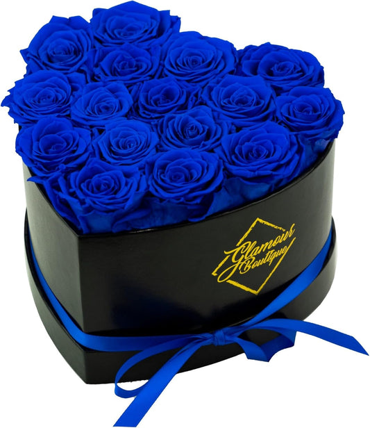 16-Piece Flowers Forever Heart Shape Box - Preserved Roses, Immortal Roses That Last A Year - Rose Eternal Preserved Flowers for Delivery Prime Mothers Day & Valentines Day - Blue