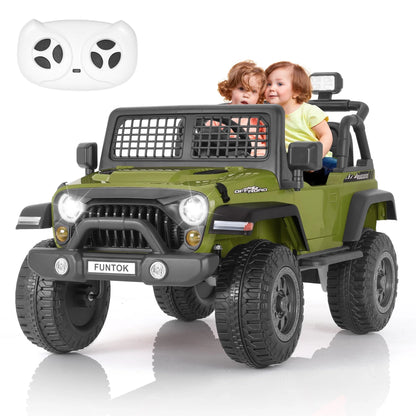 FUNTOK 12V 7AH 2 Seater Electric Ride on Truck, Kids Battery Powered Ride Toy, Motorized Car for Toddlers w/ Remote Control, Bluetooth, Spring Suspension, MP3 Player & LED Lights,Green