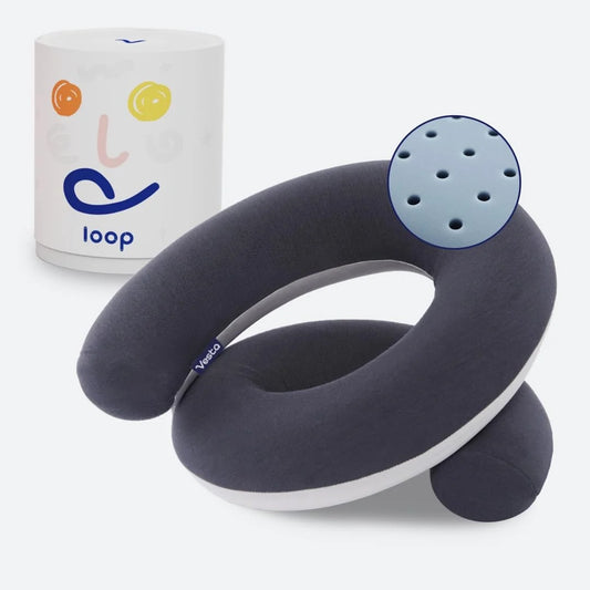 Vesta Travel Pillow | Spiral Wrapping Design, Easy Support Customization for Head, Neck and Chin, Airplane Travel Kit, Storage Bag, Space Grey