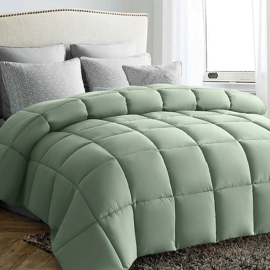 JUSTLET Luxury Solid Down Alternative Machine Washable Sage Green Comforters, Twin