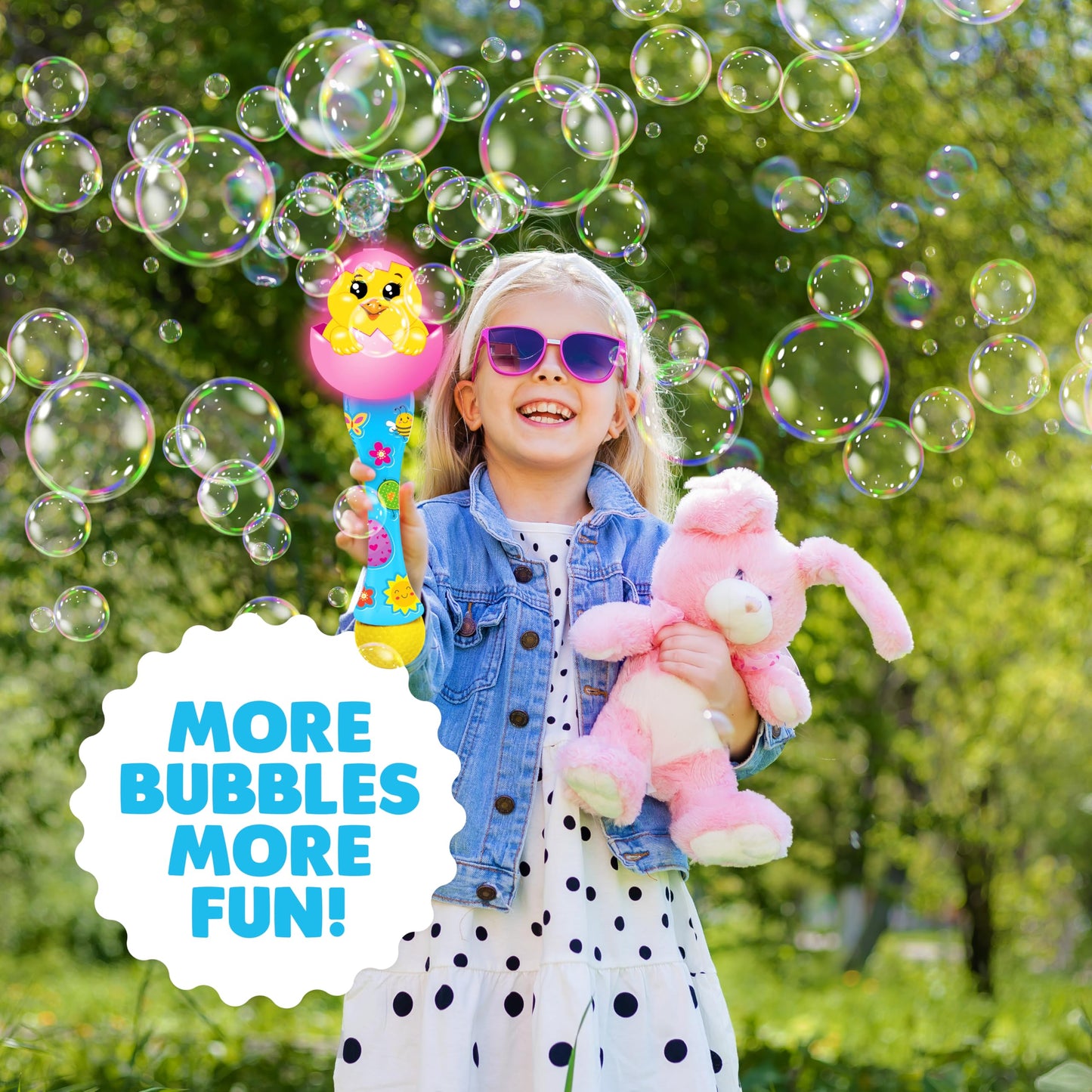 ArtCreativity Easter Chick Bubble Wand, Easter Basket Stuffers for Toddler, 14" Light Up Automatic Bubble Maker with LED & Music, Bubbles for Kids, Toys for Toddlers 1-3
