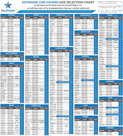 EzyShade 10-Layer Car Cover Waterproof All Weather. See Vehicle Size-Chart for Accurate Fit. Outdoor Full Exterior Covers for Automobiles Sedan Hatch SUV Rain Sun Protection. Size A2 (See SizeChart)